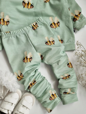 Legginsy dziecięce pszczółki na zieleni