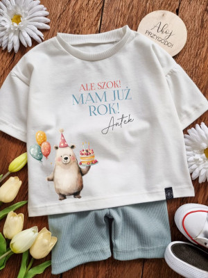 Koszulka dziecięca z misiem Ale szok! Mam już rok!