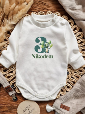 Body niemowlęce urodzinowe zielony dinuś