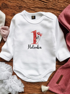 Body niemowlęce piesek z czerwonymi balonami