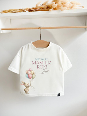 Koszulka dziecięca z króliczkiem Ale szok! Mam już rok!