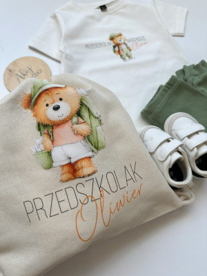 Worek dla dziecka misio z zielonym plecakiem + imię