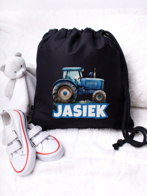 Worek dla dziecka niebieski traktor + imię