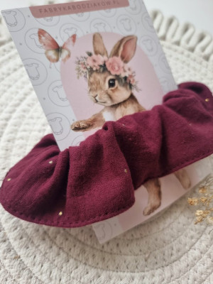 Gumka scrunchie do włosów bordo złote kropeczki