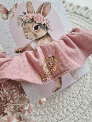 Gumka scrunchie do włosów różowa złote listki