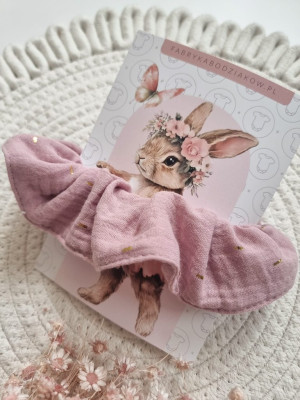 Gumka scrunchie do włosów różowa złote paseczki