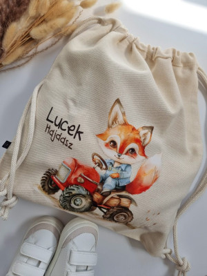 Worek dla dziecka lisek na traktorze + imię