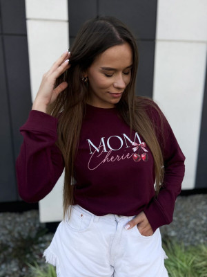 Bluza damska bordowa z nadrukiem Mom Cherie