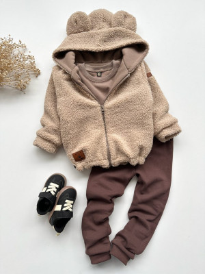 Bluza teddy z uszkami misia beżowa