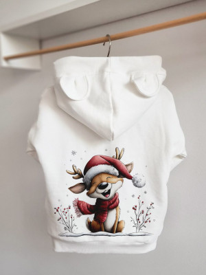 Bluza z kapturem z uszkami wesoły reniferek