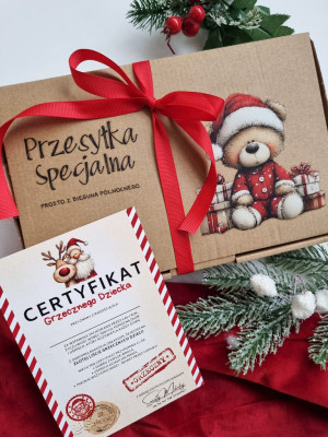 Pudełko na prezent świąteczny z misiem + certyfikat
