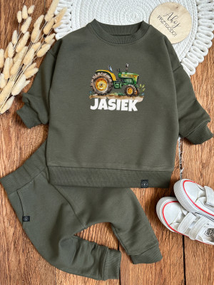 Komplet dla dziecka zielony traktor (bluza + spodnie)