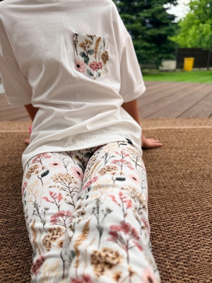 Komplet dla dziecka koszulka z kieszonką + legginsy hortensje