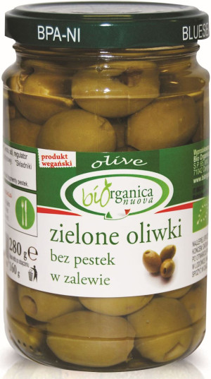 OLIWKI ZIELONE BEZ PESTEK W ZALEWIE BIO 280 g (160 g) (SŁOIK)