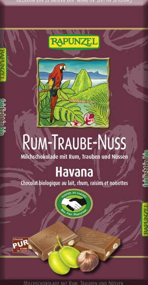CZEKOLADA MLECZNA Z RODZYNKAMI, RUMEM I ORZECHAMI LASKOWYMI FAIR TRADE BIO 100 g