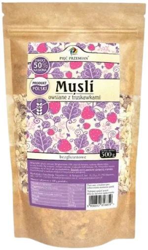 MUSLI TRUSKAWKOWE BEZ DODATKU CUKRÓW BEZGLUTENOWE 500 g