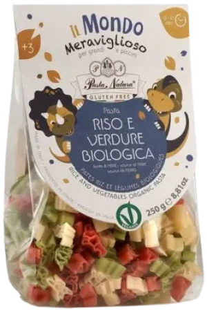 MAKARON RYŻOWY TRÓJKOLOROWY DLA DZIECI DINOZAURY BEZGLUTENOWY BIO 250 g