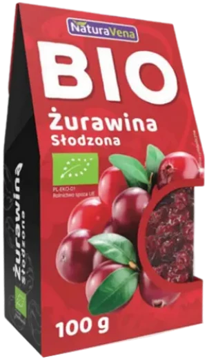 ŻURAWINA SŁODZONA CUKREM TRZCINOWYM BIO 100 g