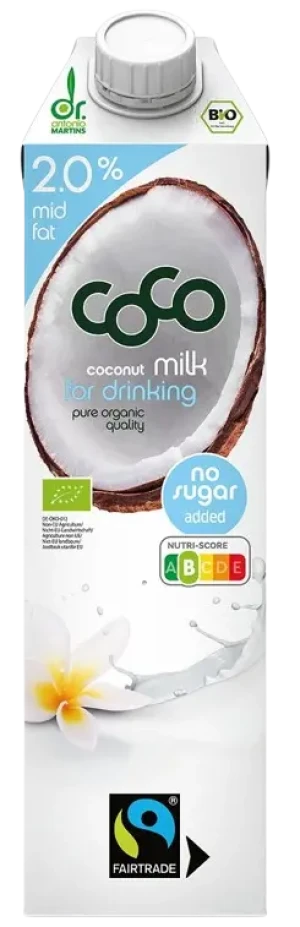 NAPÓJ KOKOSOWY COCONUT MILK 2 % TŁUSZCZU BEZ CUKRU FAIR TRADE BIO 1 L