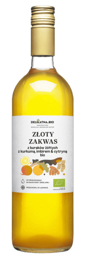ZŁOTY ZAKWAS Z BURAKÓW Z KURKUMĄ, IMBIREM I CYTRYNĄ BIO 700 ml