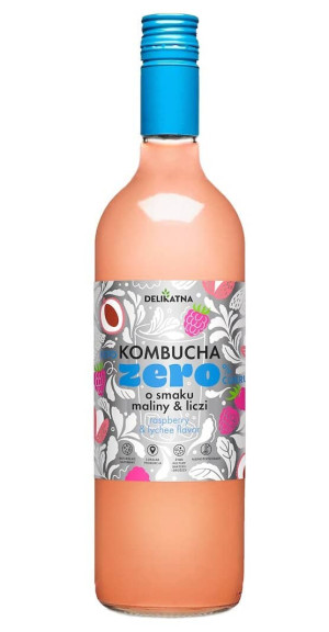 KOMBUCHA O SMAKU MALINY I LICZI BEZ CUKRU 750 ml