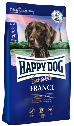 HAPPY DOG Sensible France Trockenfutter mit Ente für adulte Hunde M, L, 4 kg