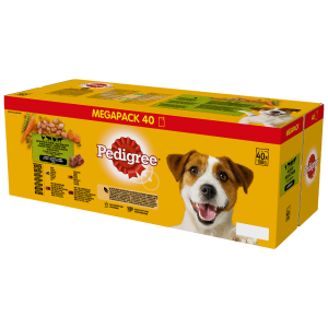 PEDIGREE Adult Mix Beutel mit Gemüse 40x100g: Nassfutter für adulte Hunde, mit einer Mischung aus Rind und Lamm, aus Rind und Leber, mit Huhn, mit Truthahn, in Sauce