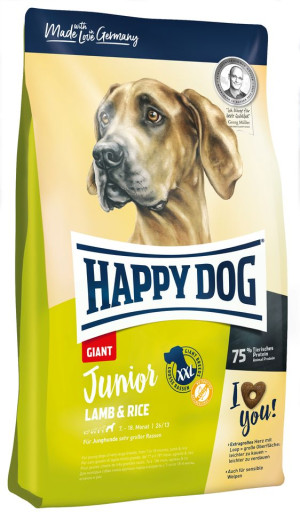 HAPPY DOG Junior Giant Trockenfutter mit Lamm und Reis für Welpen junge Hunde Giant 15 kg