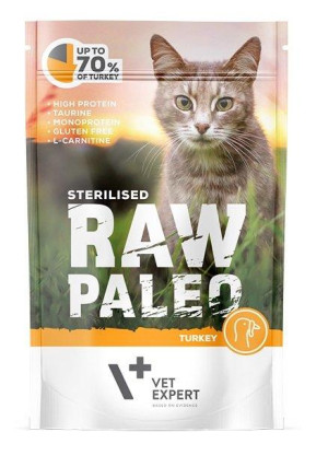 VETEXPERT Katzen-Nassfutter Raw Paleo Sterilised Truthahn 100G