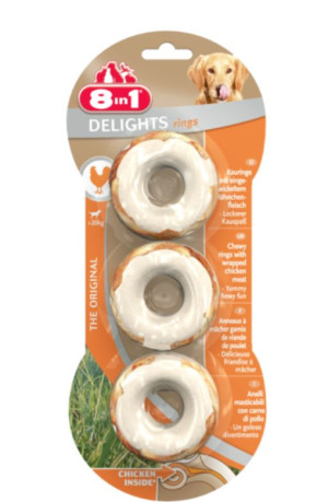 8in1 Snack für Hunde, Delights, Kauringe, 3 Stück