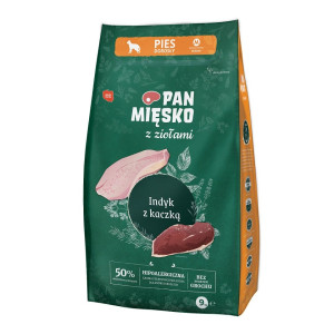 PAN MIĘSKO Trockenfutter mit Kräutern Truthahn und Ente hypoallergen für adulte Hunde M 9 kg