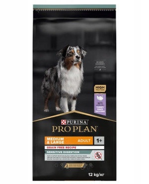 PURINA Pro Plan mit OPTIDIGEST Getreidefreie Medium & Large Adult Sensible Verdauung Truthahn 12kg