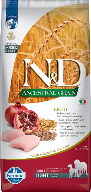 FARMINA N&D HUHN, DINKEL, HAFER & GRANATAPFEL ADULT MEDIUM MAXI 12kg