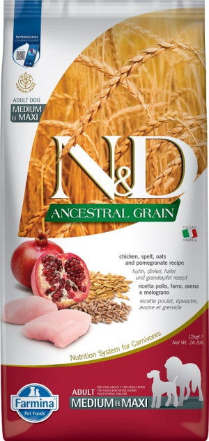 FARMINA N&D Ancestral Grain Hund Adult Medium & Maxi Huhn & Granatapfel 12 kg