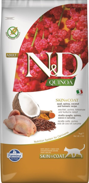 FARMINA N&D Quinoa Cat skin&coat Wachtel 5 kg Katzenfutter für Hautprobleme