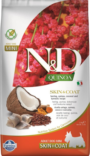 FARMINA N&D Quinoa Dog Skin&Coat Adult Mini Hering, Kokosnuss 2.5 kg