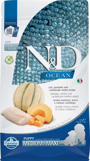 FARMINA N&D Ocean Dog Puppy Medium & Maxi cod, pumpkin & cantaloupe melon 2.5 kg