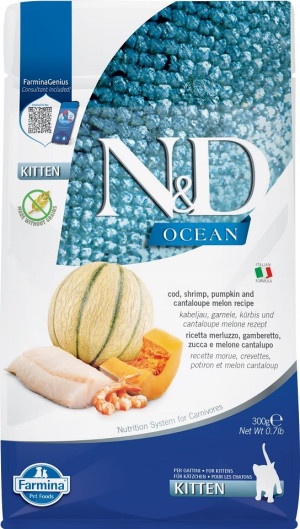 FARMINA N&D Ocean Cat Kitten Kabeljau, Garnelen, Kürbis & Cantaloupe-Melone 300 g