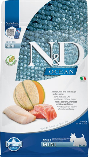 FARMINA N&D Ocean Dog Adult Mini Lachs, Kabeljau & Kanatlupenmelone 800 g