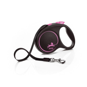 FLEXI Automatik-Leine Black Design M Gurt 5 m rosa