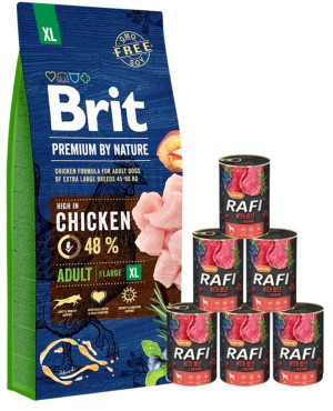 BRIT Premium By Nature Adult Extra Large XL 15 kg + Nassfutter mit Rind 6x400 g