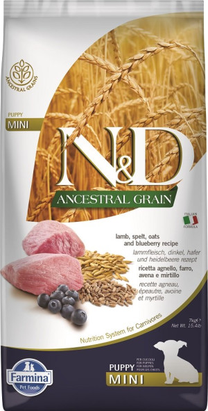 FARMINA N&D Ancestral Grain Dog Lamb & Blueberry Puppy Mini 7 kg für Welpen kleiner Rassen