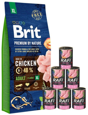 BRIT Premium By Nature Adult Extra Large XL 15 kg + Nassfutter mit Pute 6x400 g
