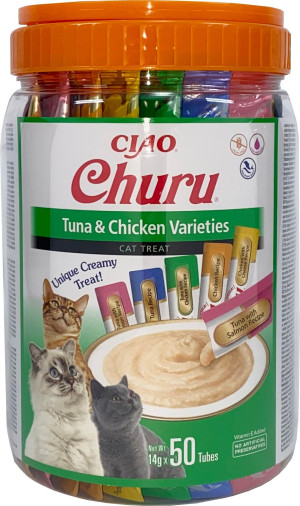 INABA Churu Variety Tuna&Chicken Thunfisch mit Huhn für Katzen Dose 50x14g (700g)