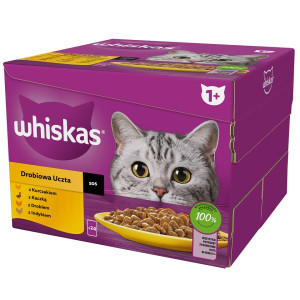 WHISKAS Adult 48x85 g: Stücke mit Huhn, Ente, Geflügel und Truthahn in Sauce für adulte Katzen