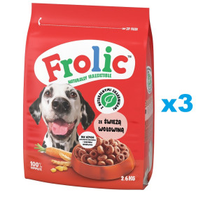 FROLIC Naturally Irresistible 3x2,6 kg: Halbfeuchte Vollnahrung für ausgewachsene Hunde mit frischem Rindfleisch