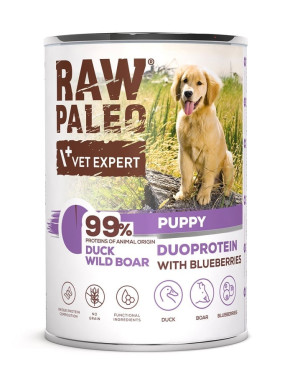 RAW PALEO Duck&Boar Nassfutter mit Ente und Wildschwein für Welpen Puppy 400g