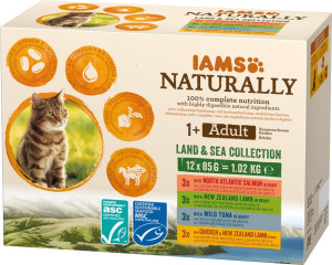 IAMS Naturally Adult Cat Land & Sea Collection Mix für Katzen 12x85 g