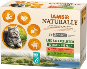 IAMS Naturally Senior Cat Land & Sea Collection Mix für ältere Katzen 12x85g