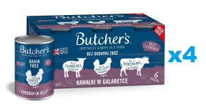 BUTCHER'S Original Recipe in jelly Mix Geschmacks mit Leber oder Nieren Stücke in Gelee mit Rind-, Lamm- und Hühnerfleisch für Hunde 24 x 400 g